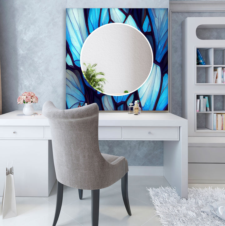 Blue and White Stained Wall Mirrors large living room mirror
