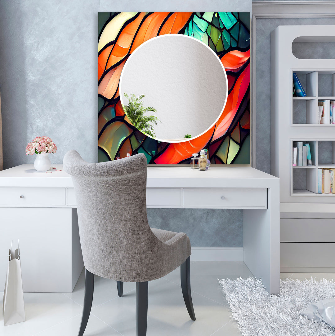 Orange & Green Round Wall Mirror Entryway Wall Mirror
