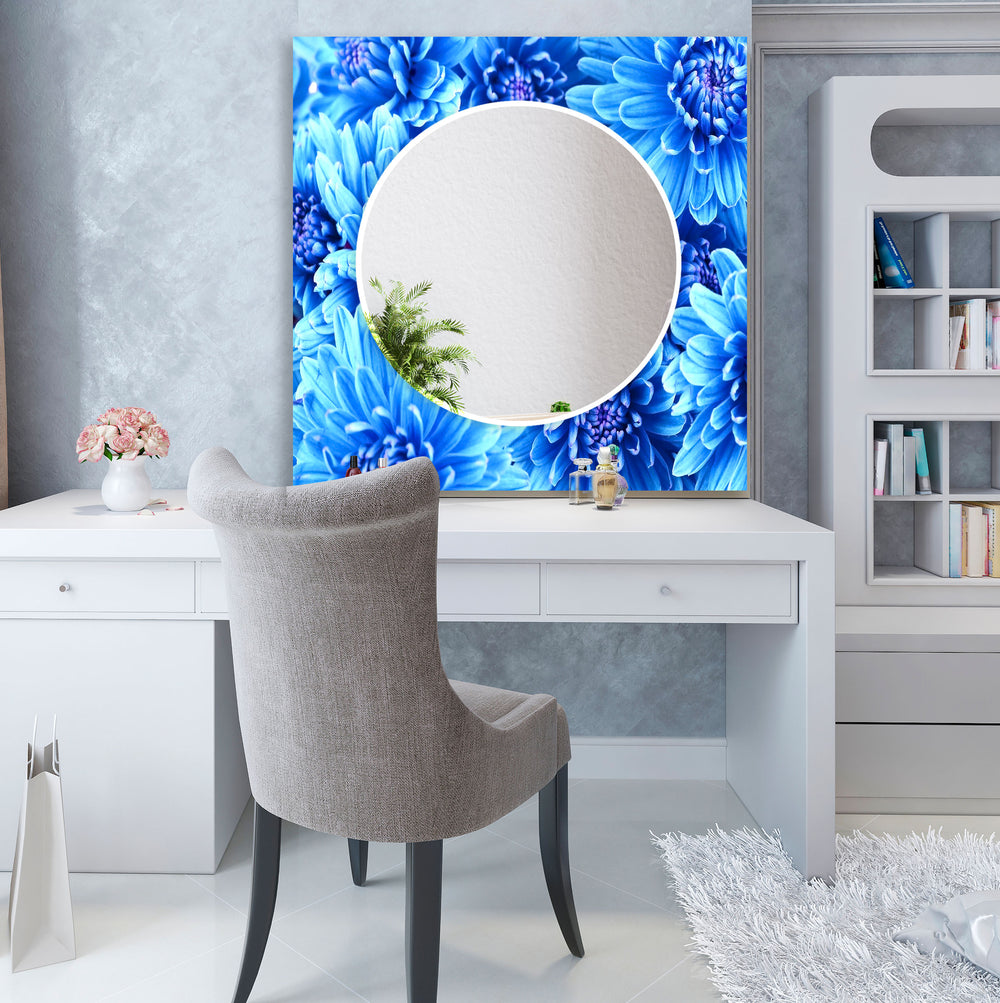 Vivid Blue Flowers Wall Mirror Wood Mirror
