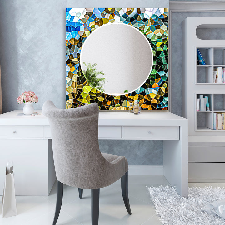 Mosaic Blue Wall Mirror Bedroom Wall Mirror
