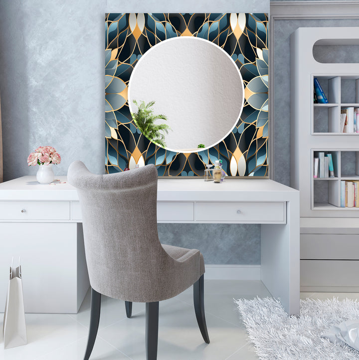 Dark Blue Leaves Wall Mirror mirror with frame
