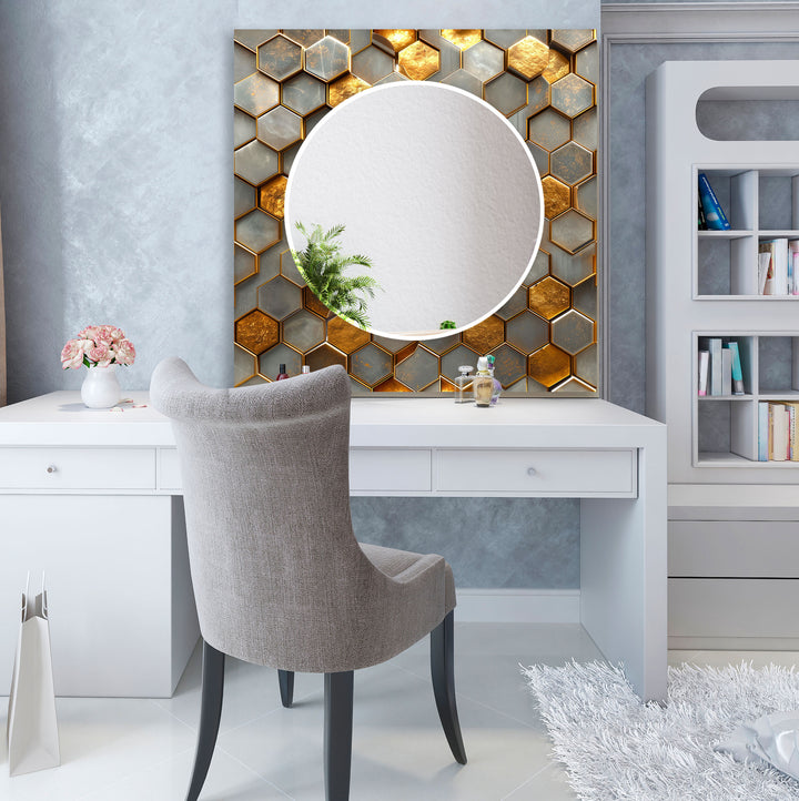 Hexagon Pattern With Gold Detail Wall Mirror Large Mirror
