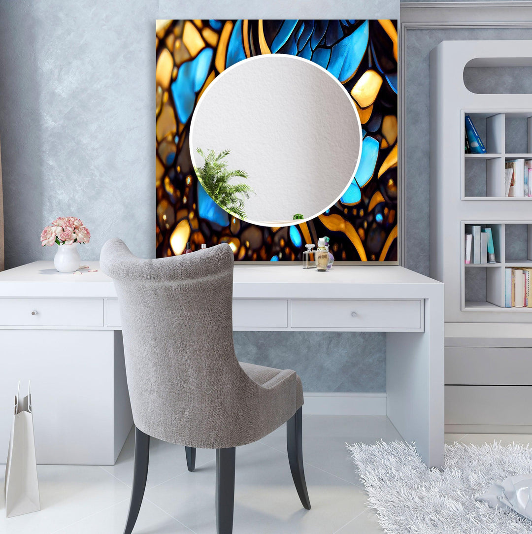 Blue & Gold Stained Wall Mirror Modern Wall Mirror
