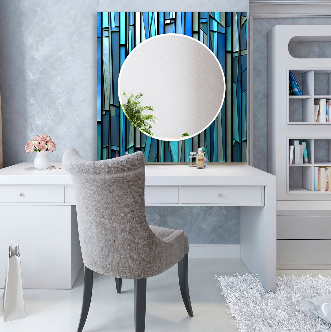 Blue Stained 3D Wall Mirror Round Mirror
