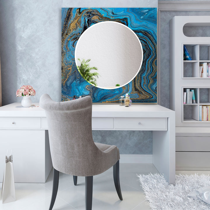 Blue Golden Epoxy Design Wall Mirror Blue Wall Mirror
