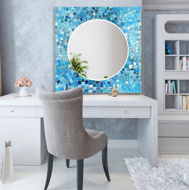 Blue Mosaic Stones Wall Mirror Round Wall Mirror
