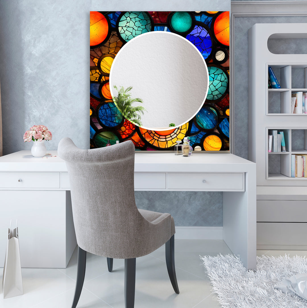 Orange and Blue Rounds Wall Mirror