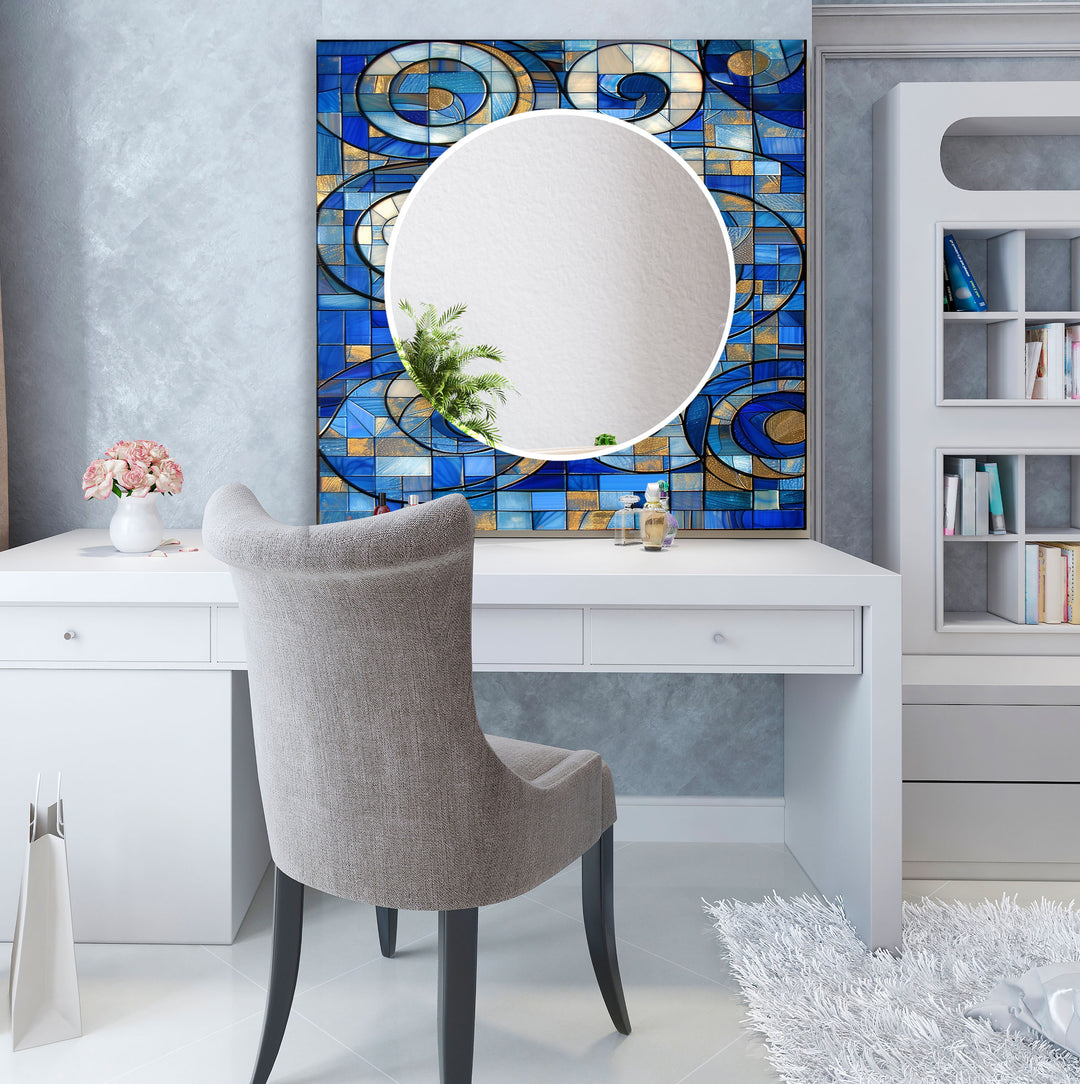 Geometric Blue Wall Mirror backlit mirror
