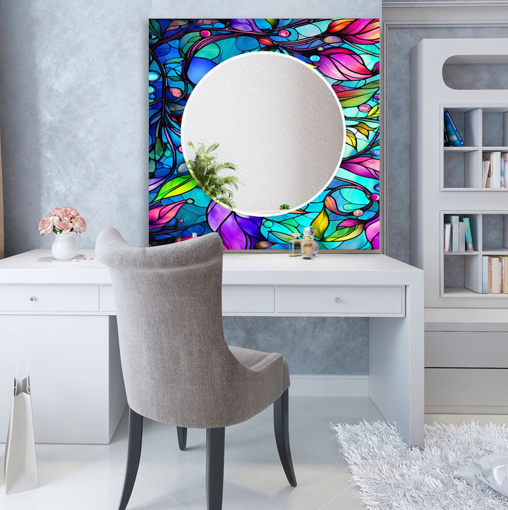 Colorful Flowers Stained Wall Mirrors Mosaic Wall Mirror
