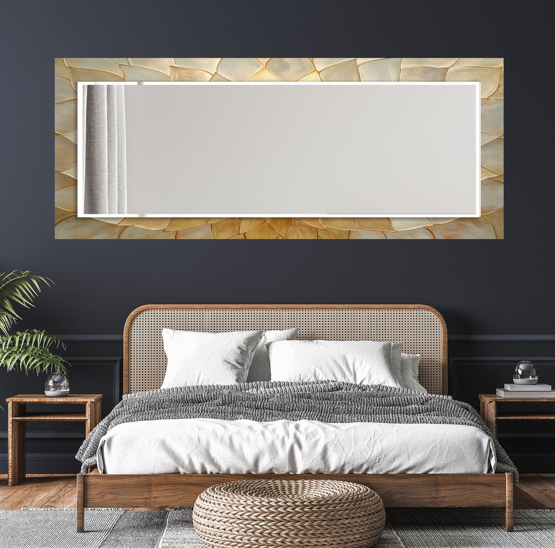 Beige Leaf Patterned Wall Mirror Rectangle Mirror
