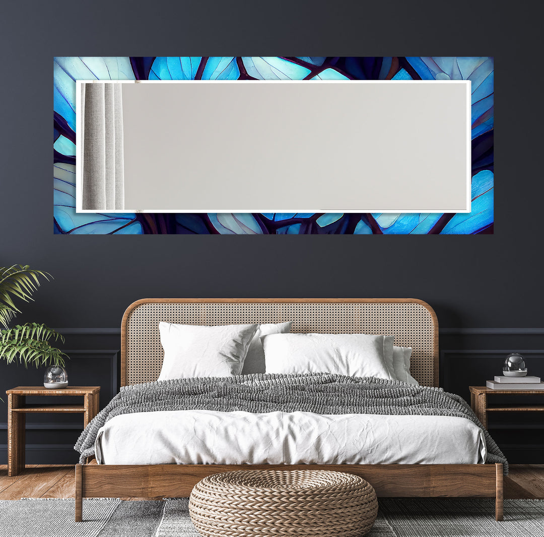 Blue and White Stained Wall Mirrors lighted mirror
