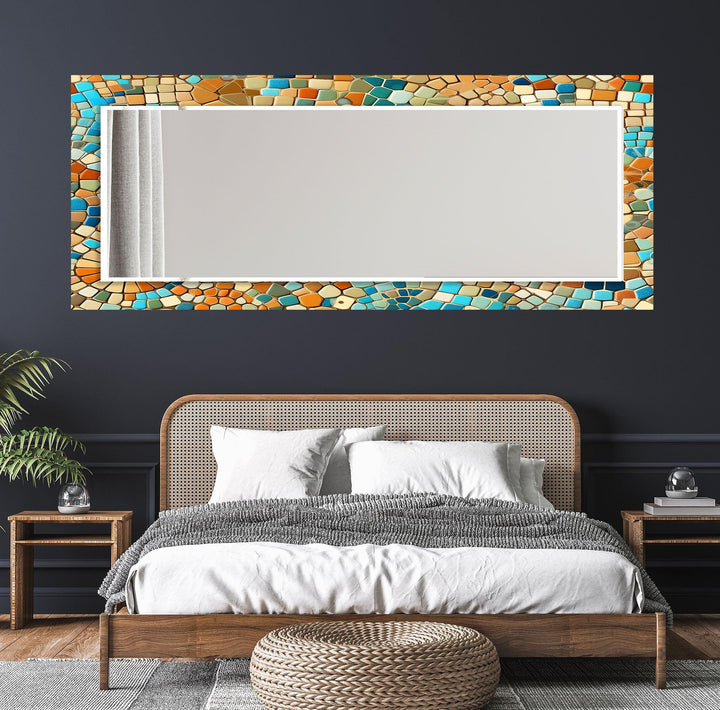 Beige and Blue Mosaic Wall Mirror Mosaic Wall Mirror
