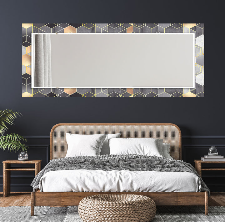 Grey Hexagon Wall Mirror mirror with frame
