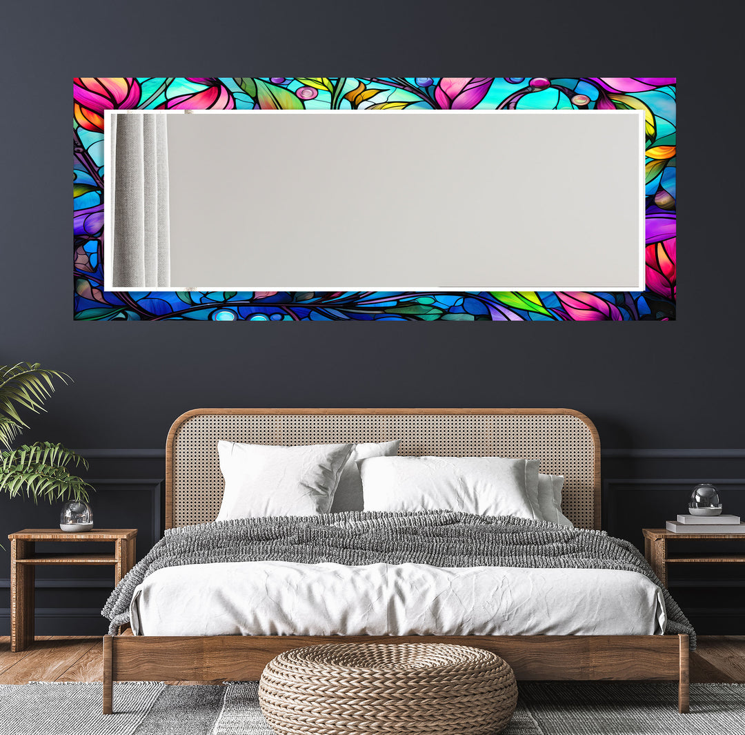 Colorful Flowers Stained Wall Mirrors Marble Mirror
