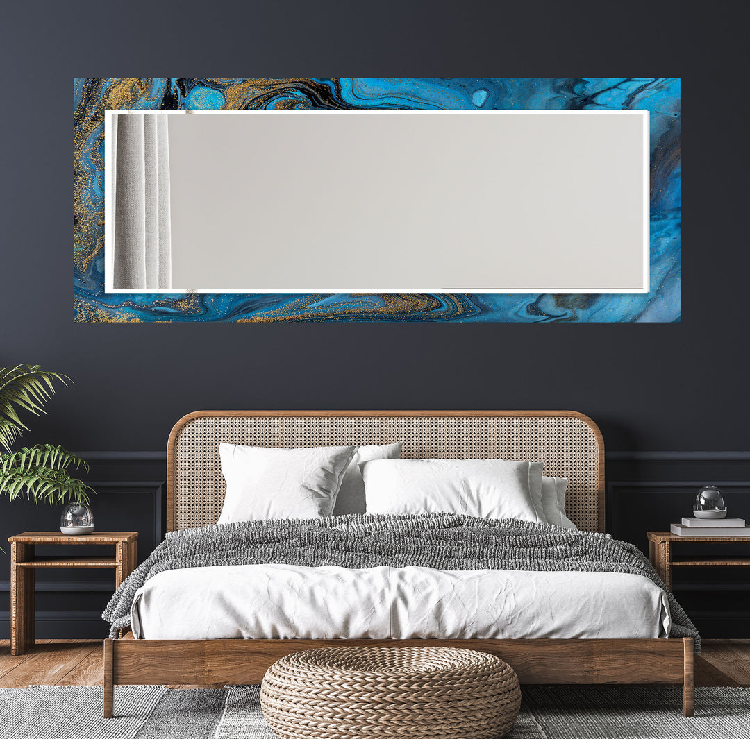 Blue Golden Epoxy Design Wall Mirror Marble Mirror
