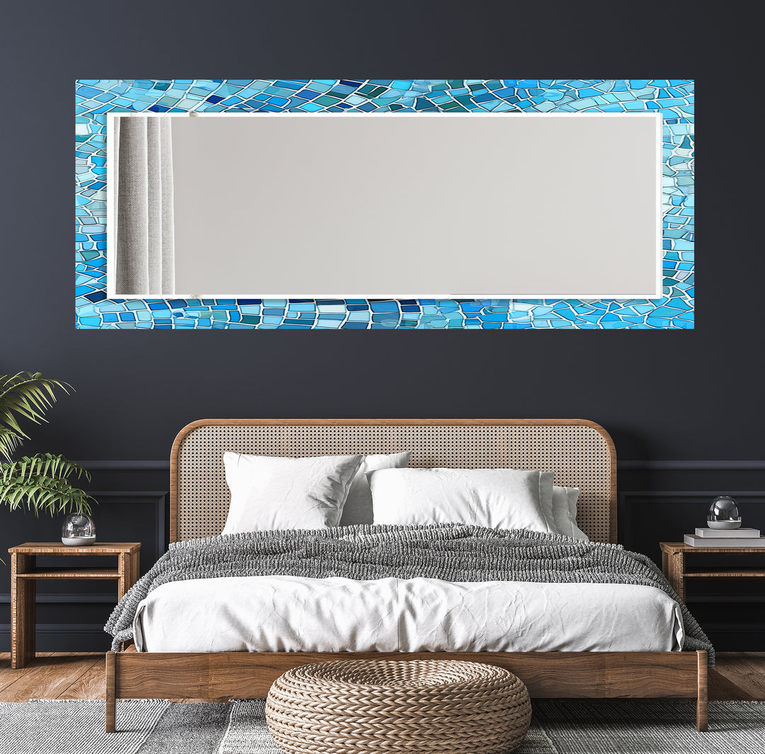 Blue Mosaic Stones Wall Mirror Rectangle Wall Mirror
