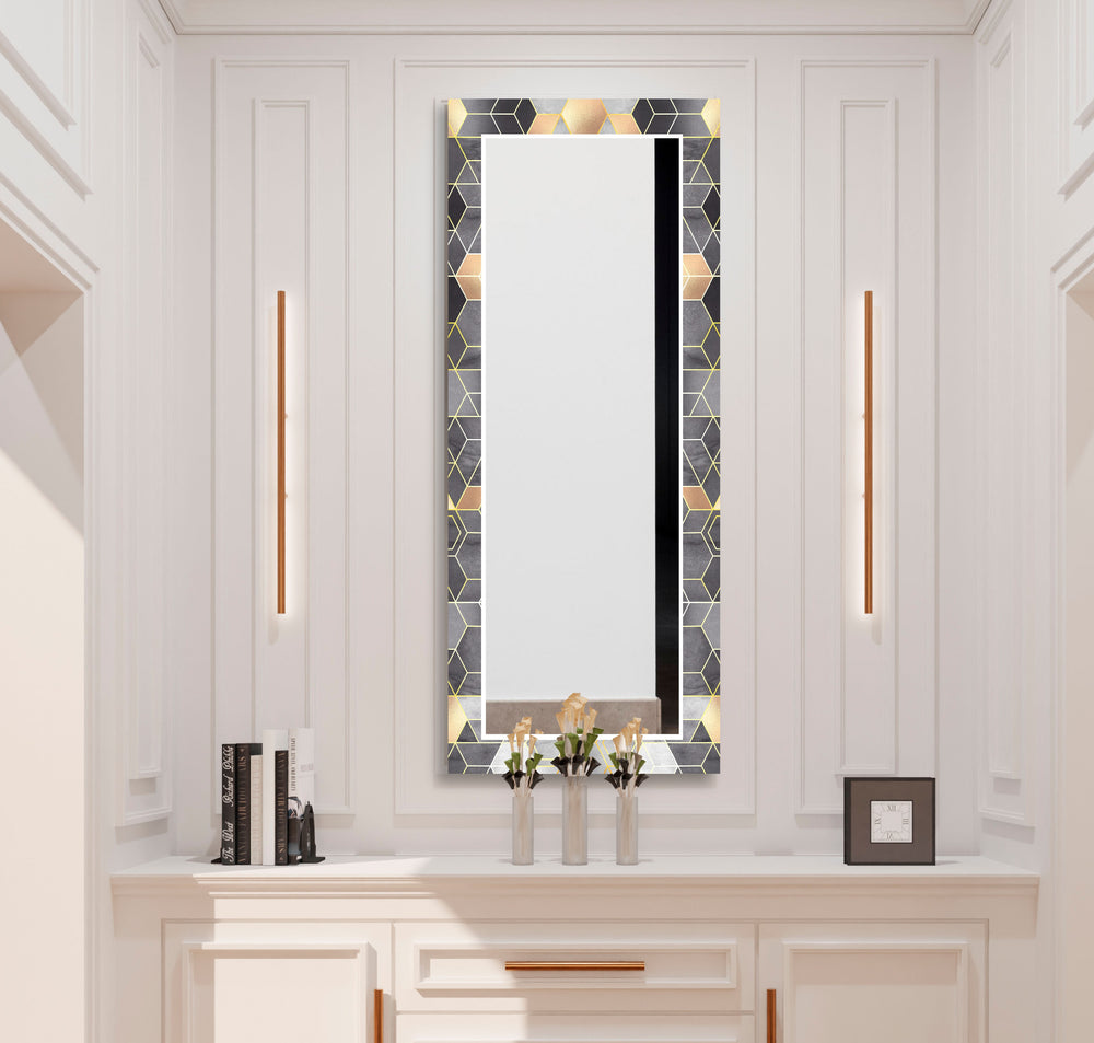 Grey Hexagon Wall Mirror bathroom mirror with lights
