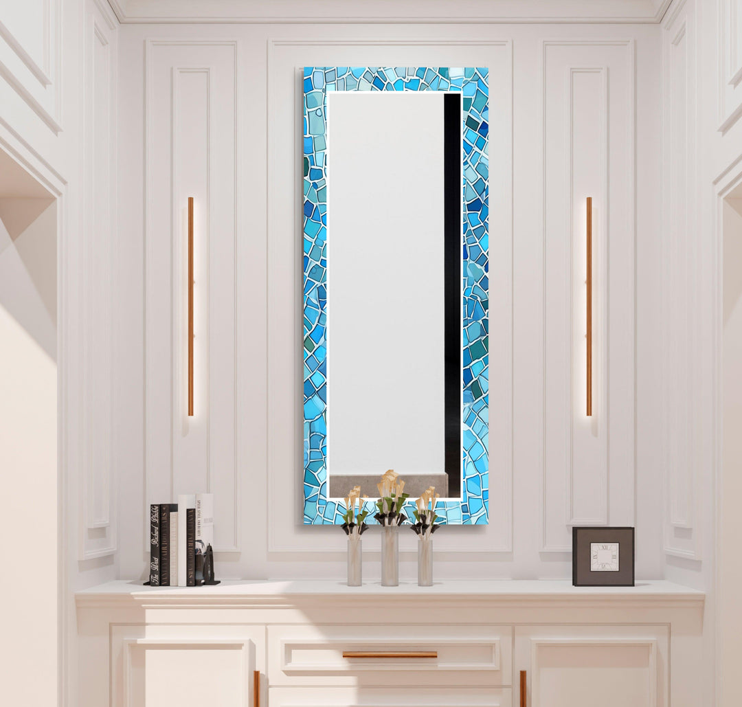 Blue Mosaic Stones Wall Mirror Modern Wall Mirror
