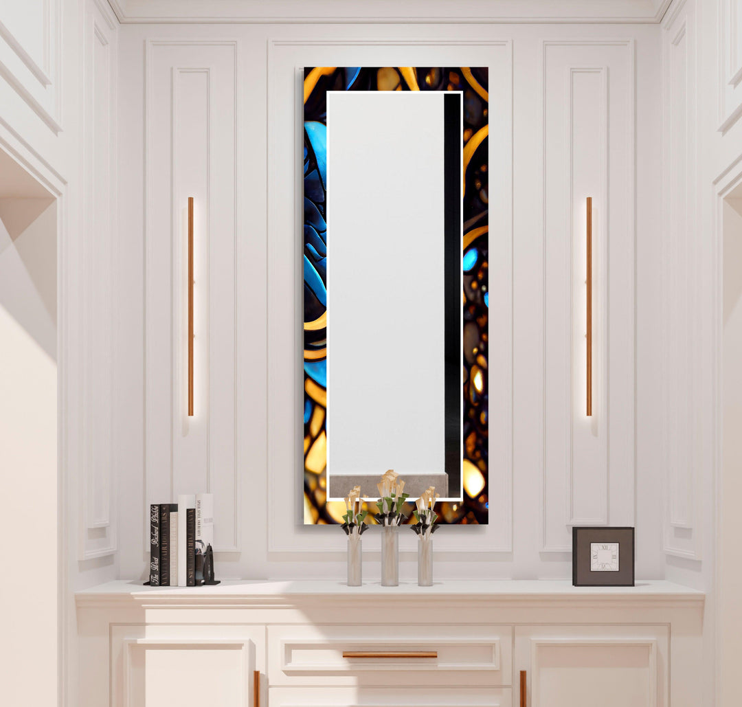 Blue & Gold Stained Wall Mirror Small Wall Mirror
