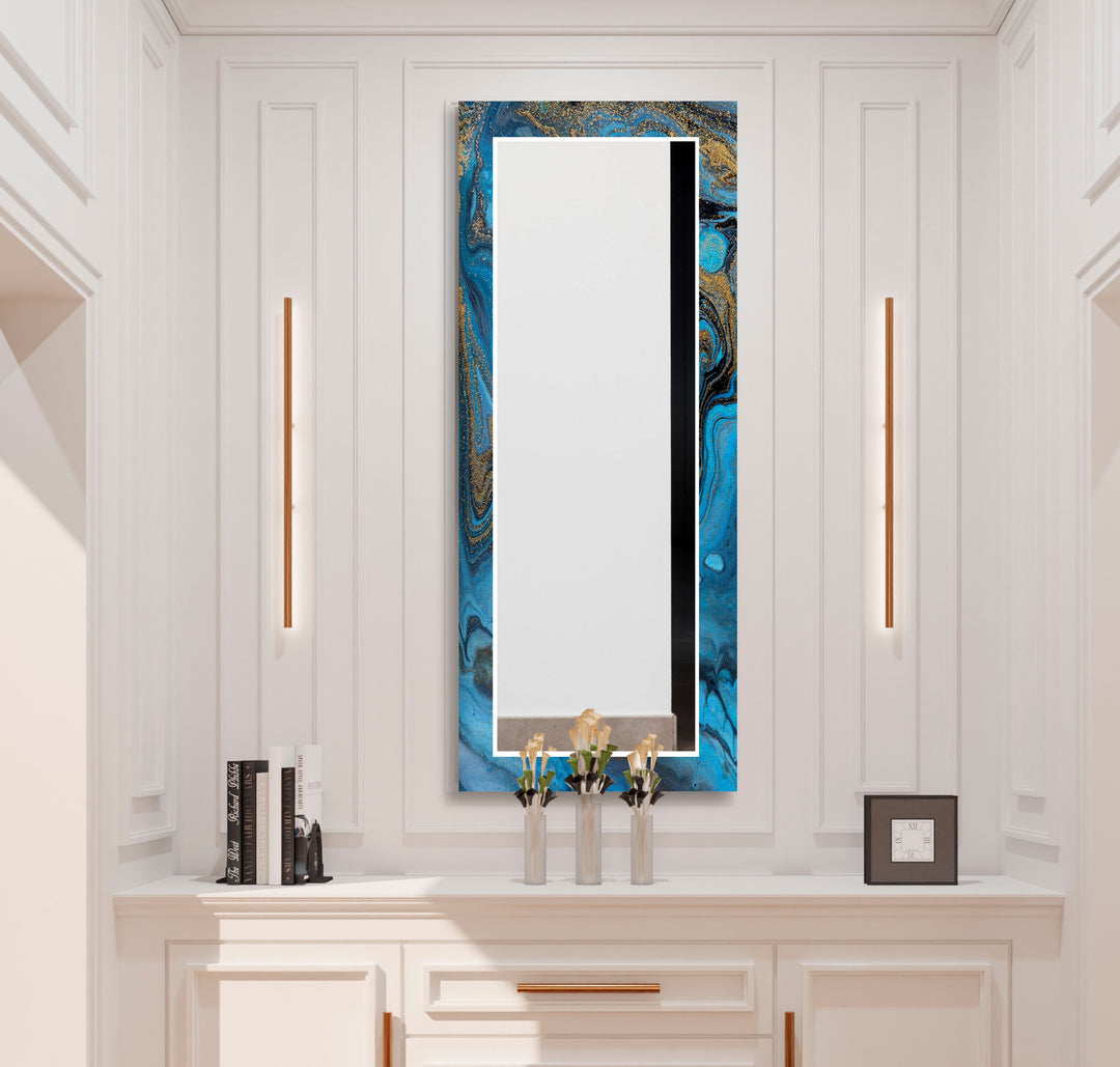 Blue Golden Epoxy Design Wall Mirror Mosaic Mirror 
