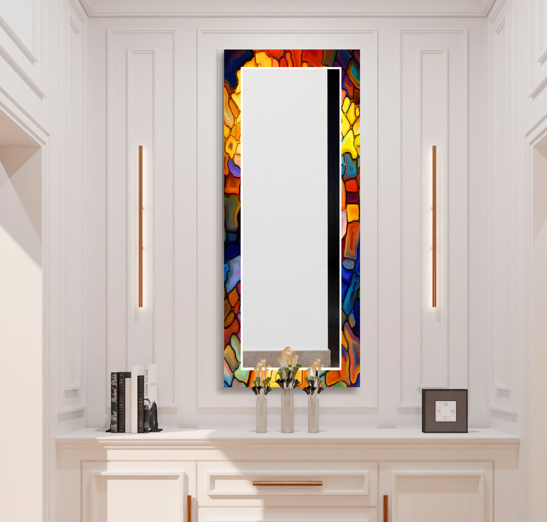 Stained Colored Stones Round Wall Mirror mirror with frame
