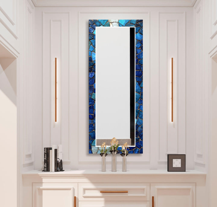 Dark Blue Mosaic Stones Wall Mirror Rectangle Mirror
