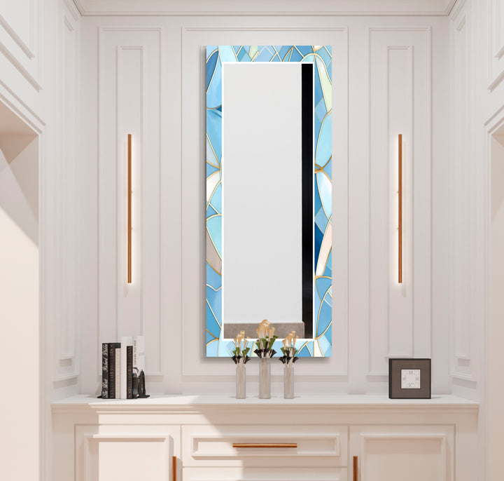 Light Blue Stained Details Wall Mirror Green Mirror	
