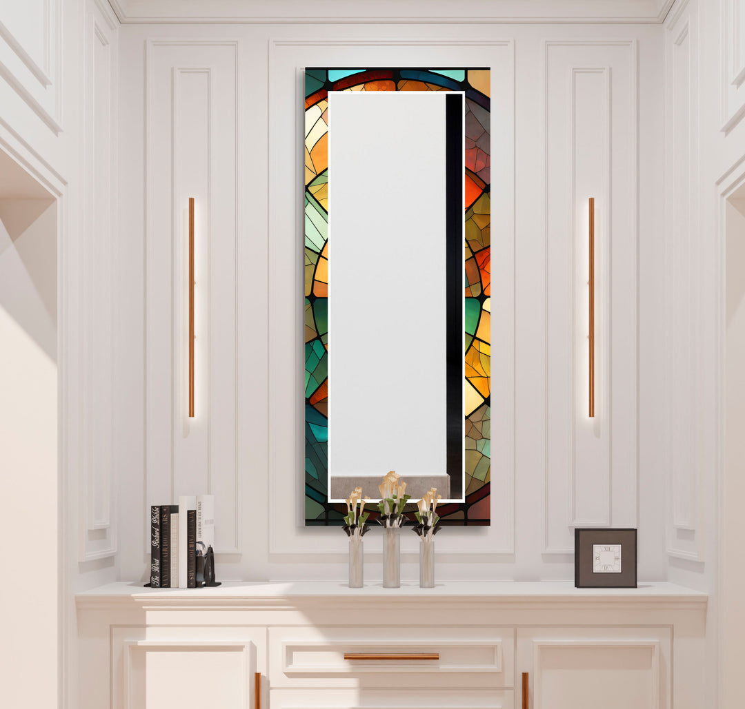 Orange Stained Circle Wall Mirrors Abstract Mirror
