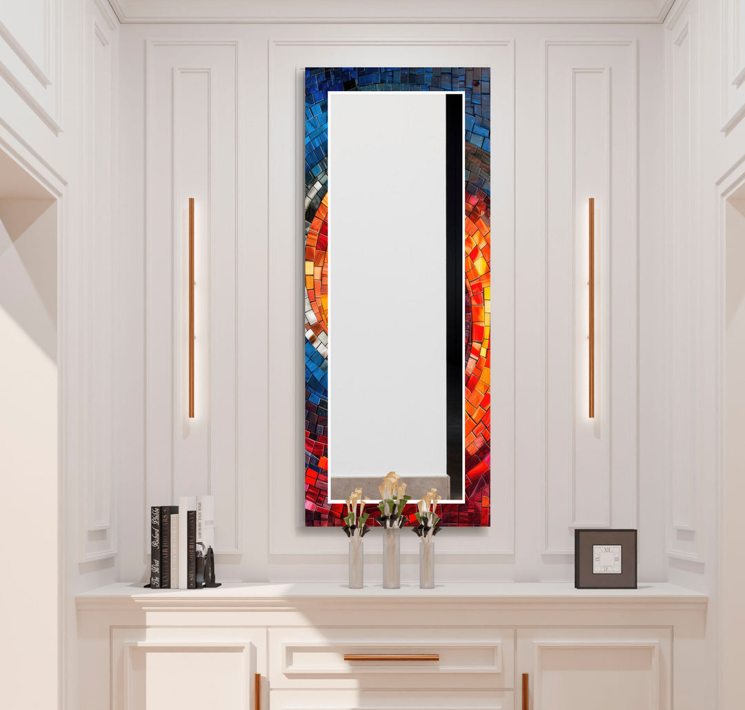 Red and Dark Blue Mosaic Wall Mirror full body mirror
