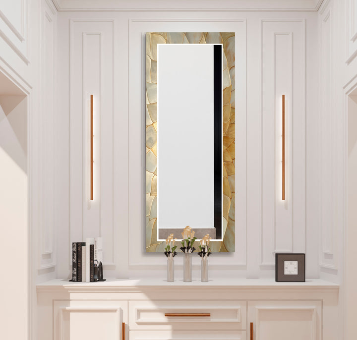 Beige Leaf Patterned Wall Mirror Dining Room Mirror
