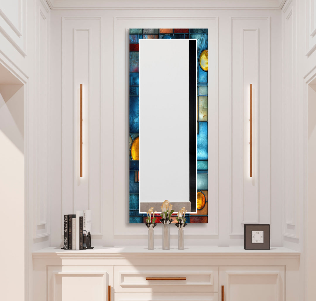 Blue and Red Stained Wall Mirrors Bathroom Wall Mirror
