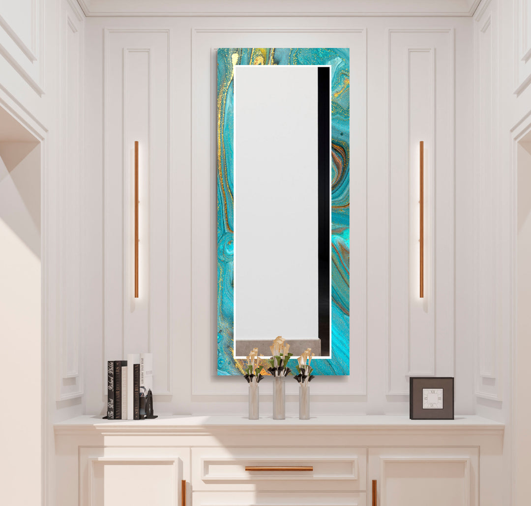 Turquoise & Gold Wall Mirror Rectangle Wall Mirror
