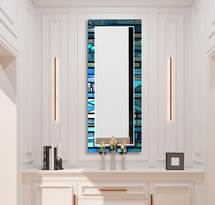 Blue Stained 3D Wall Mirror Entryway Mirror
