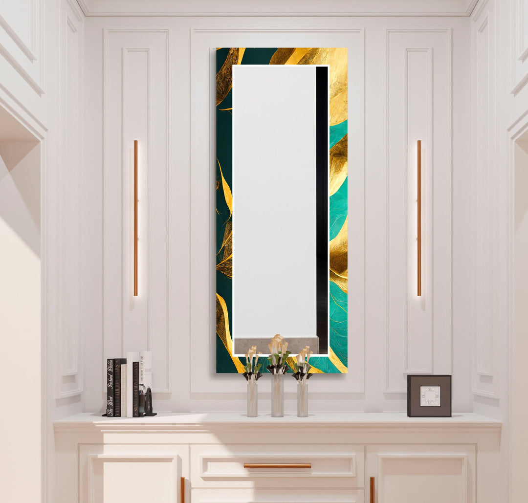 Green and Gold Abstract Wall Mirror mirror black
