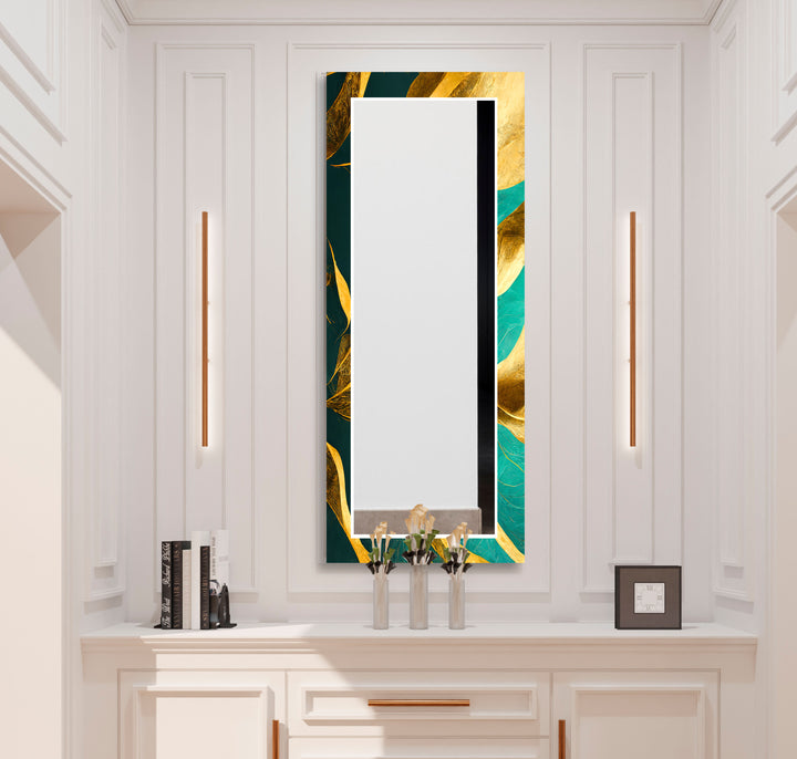 Green and Gold Abstract Wall Mirror mirror black
