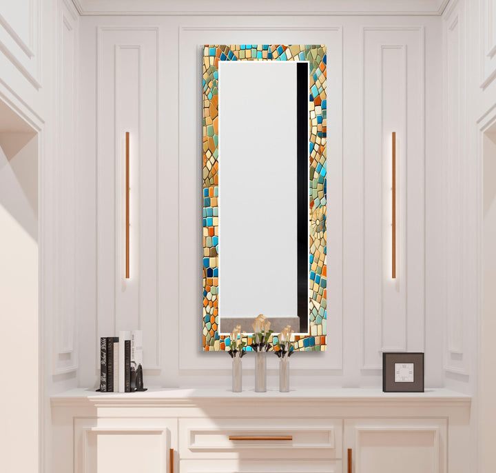 Beige and Blue Mosaic Wall Mirror Stained Glass Mirror
