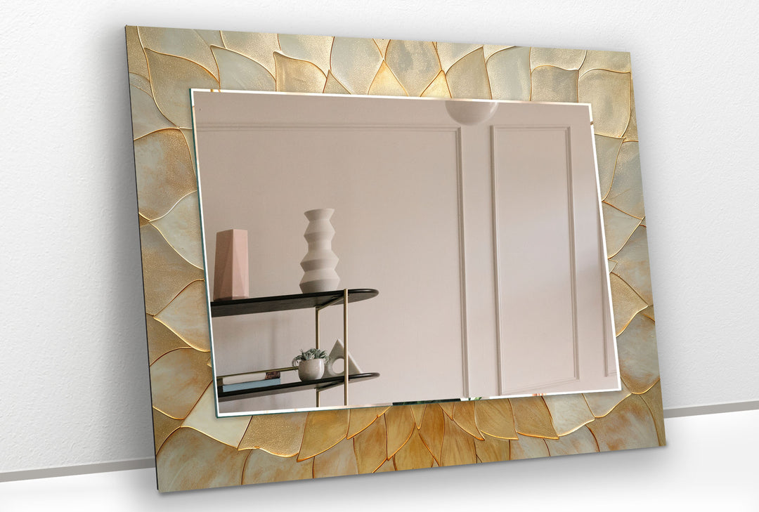 Beige Leaf Patterned Wall Mirror Modern Mirror
