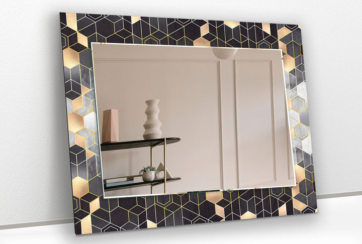 Grey Hexagon Wall Mirror Framed Mirror
