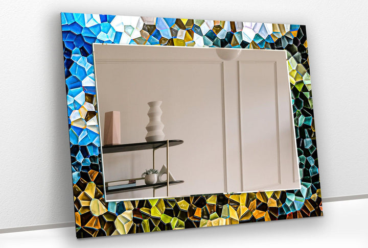 Mosaic Blue Wall Mirror Rectangle Wall Mirror
