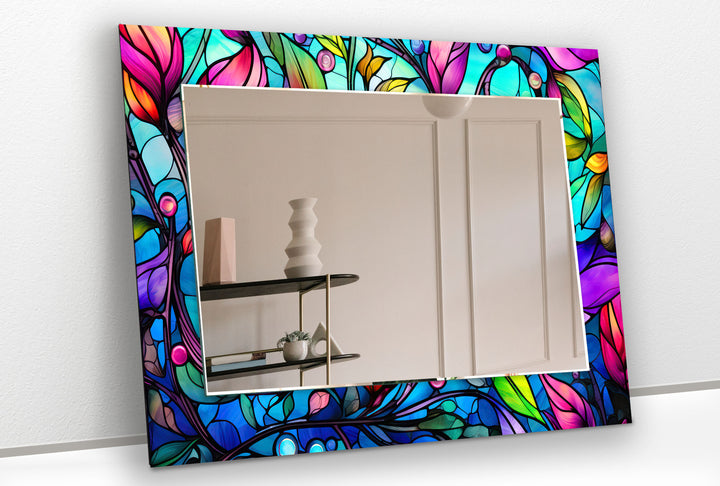 Colorful Flowers Stained Wall Mirrors Red Wall Mirror