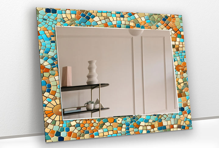 Beige and Blue Mosaic Wall Mirror Abstract Wall Mirror
