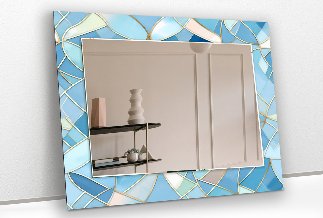 Light Blue Stained Details Wall Mirror Square Wall Mirror
