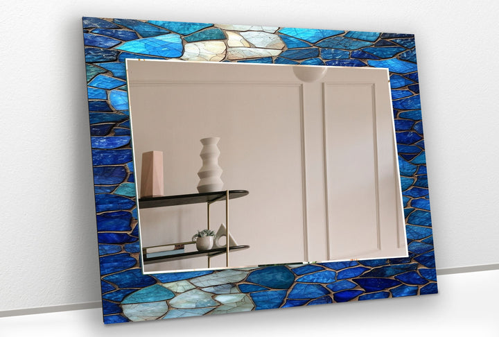 Dark Blue Mosaic Stones Wall Mirror Large 