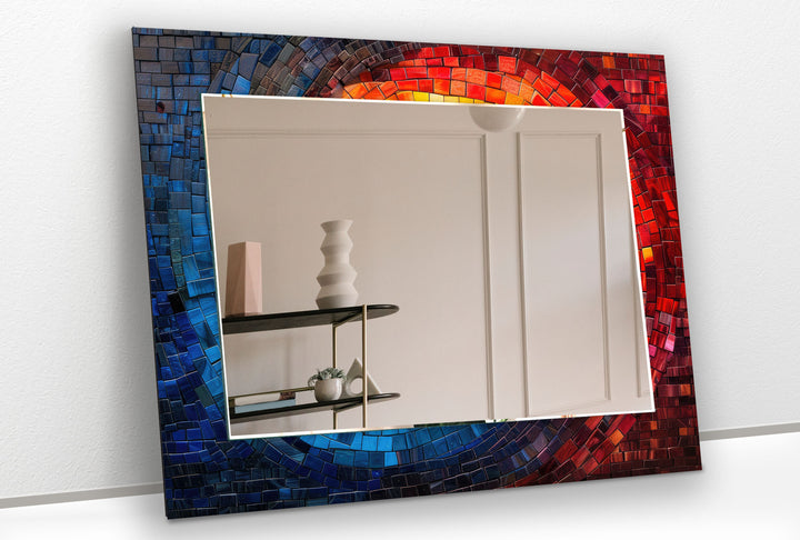 Red and Dark Blue Mosaic Wall Mirror white framed mirror
