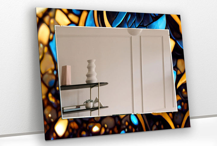 Blue & Gold Stained Wall Mirror Square Wall Mirror
