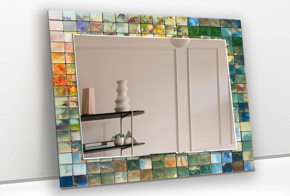 Green & White Mosaic Wall Mirror Bedroom Wall Mirror
