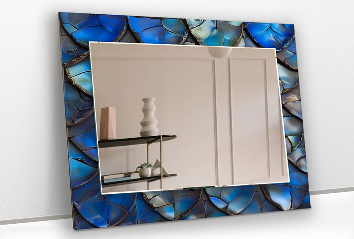 Blue Cracked Abstract Wall Mirror mirror with frame
