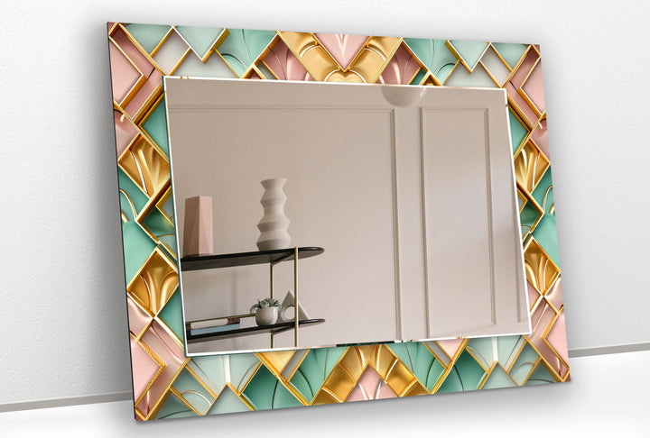 Geometrical Shapes Mosaic Round Wall Mirror Wood Mirror
