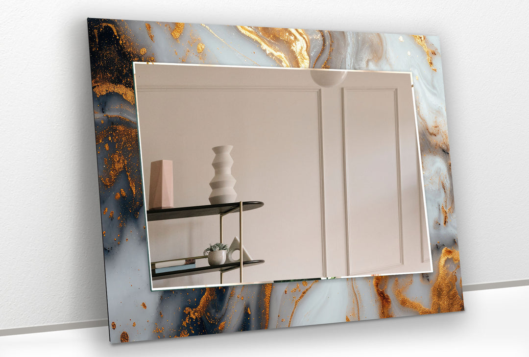 Golden Details White Marble Wall Mirror gold mirror
