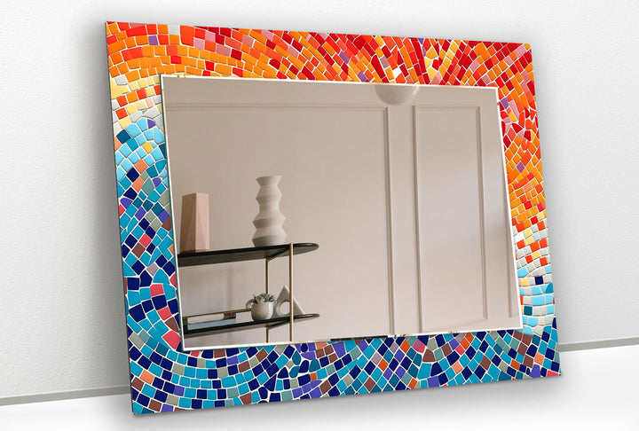 Orange and Blue Mosaic Round Wall Mirror Square Mirror
